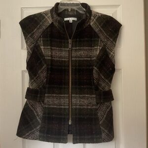 CAbi Plaid Vest in Black and Green